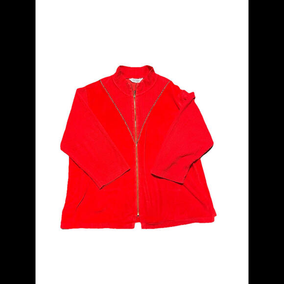 Vintage 2xlWomens Red Velour 2 Pc Pants Top Set Zip Up Elastic Waist  Plus Size - Picture 1 of 5